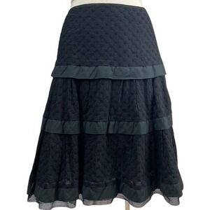 NANETTE LEPORE Womens (6) Cotton Tiered‎ Midi Black Skirt Whimsy Goth Dot USA